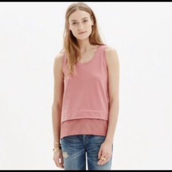 Madewell Tops - MADEWELL Sleeveless Clay Pink Layered Tank Cotton Silk Small NWT